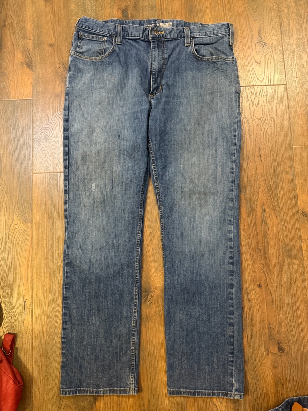 Carhartt Men's Distressed Relaxed Fit Straight Medium Blue Jeans